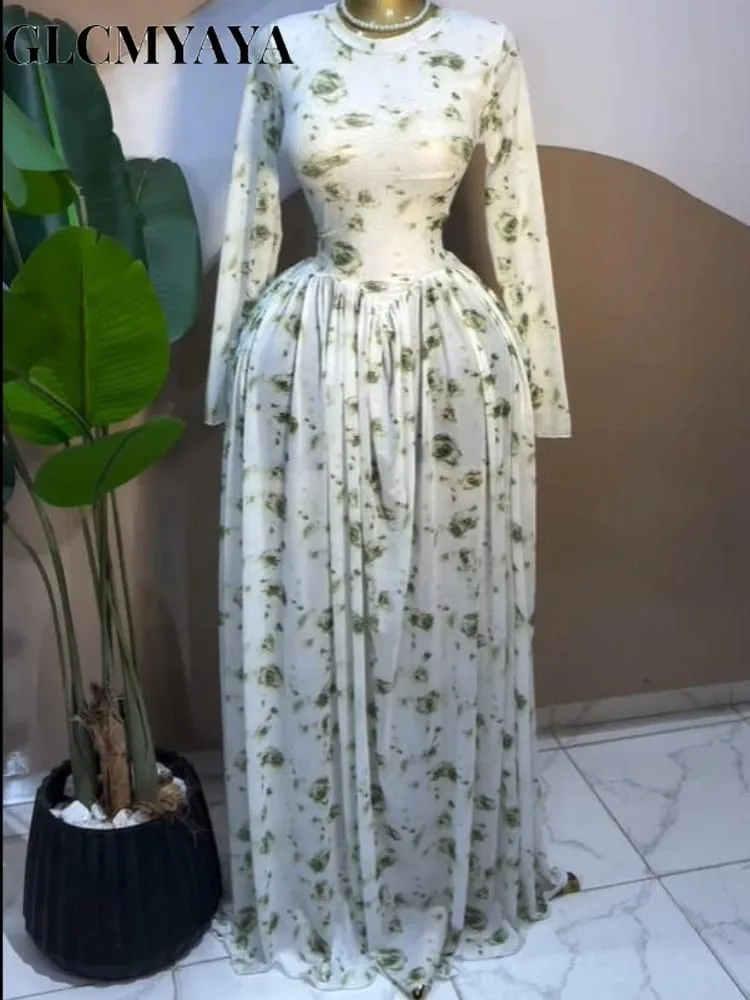 CM.YAYA Women leaf Print patchwork smock Midi A-line Long Maxi Dress 2026 Elegant Evening Birthday Party Dresses Trendy Vestidos — image 5