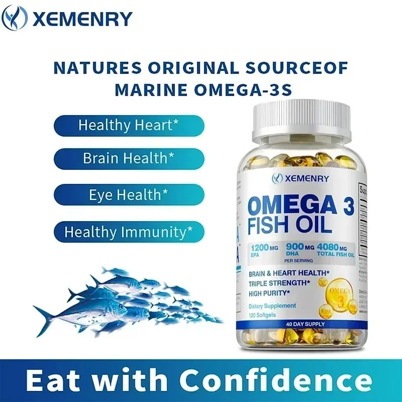 Óleo de peixe ômega-3 - melhora a concentração da memória e a cognição, promove a saúde do cérebro e dos olhos, melhora a função imunológica — image 4