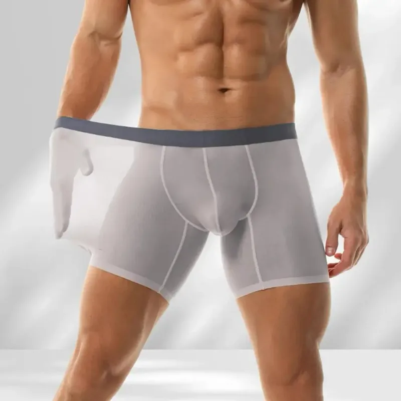 Men Boxer Underwear Elastic Mid-Waist Design Breathable Ultra Thin Seamless Shorts Panties Patchwork Color U-Convex Panties — image 4