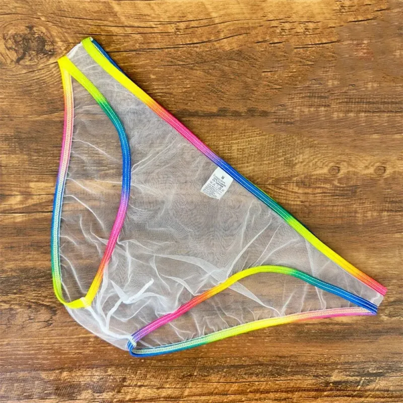 Färgglada Låg midja U konvexa underkläder Herr Sexiga Gauze-trosor Ultratunna Sheer Mesh Transparenta Kalsonger — image 2