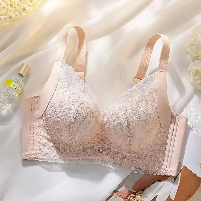 Women's Sexy Embroidered Lace Push-up Bra Breathable Adjustable Anti-sagging Lingerie without Empty Cup for Supportive Comfort