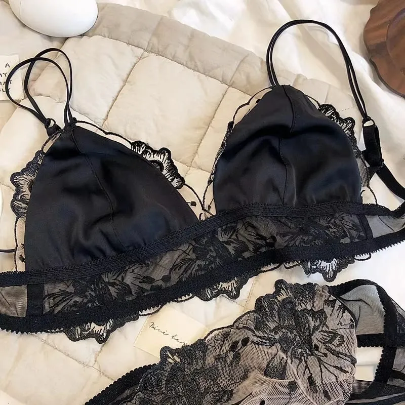 2 peças sexy rendas flores bordado conjunto de roupa interior feminina conjunto sutiã ultra fino sem fio conforto sutiã japão lingerie íntima — image 4