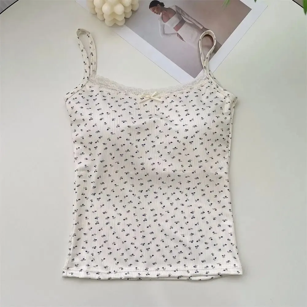 Sweet Floral Tops Lace Flower Print Camis Slim Y2K Short Tank Tops Elegant Camisole Sexy Vest Spring — image 9