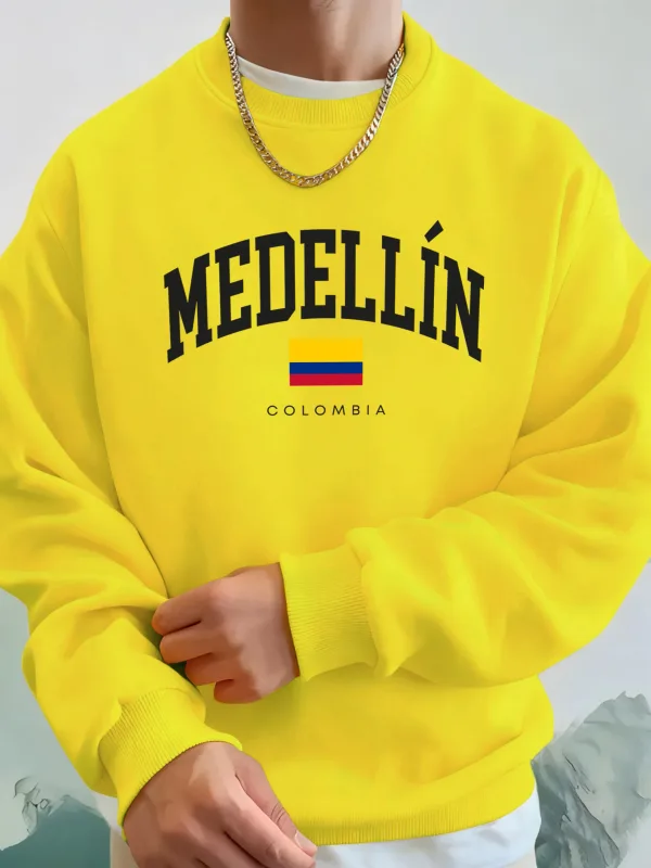 Medellin Colombia Letter And Flag Printed Men'S Hoodies Comfortable Fleece Sweatshirts Soft Fashion Tops Street Warm Clothes — image 2