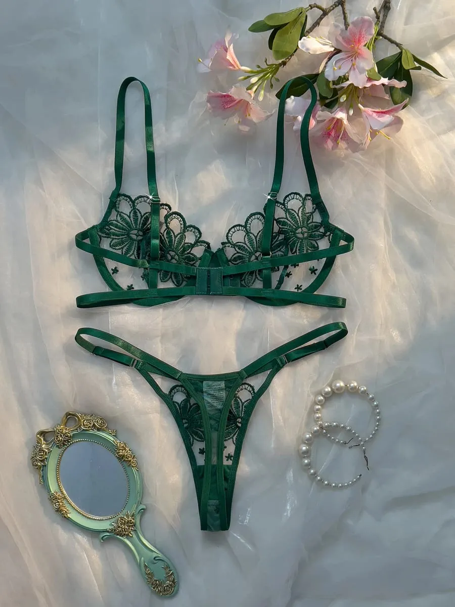 Ladies Youthful Daisy Summer Underwear Semi-Transparent Embroidered Cute Sweet Adjustable Style Women's Lingerie — image 6