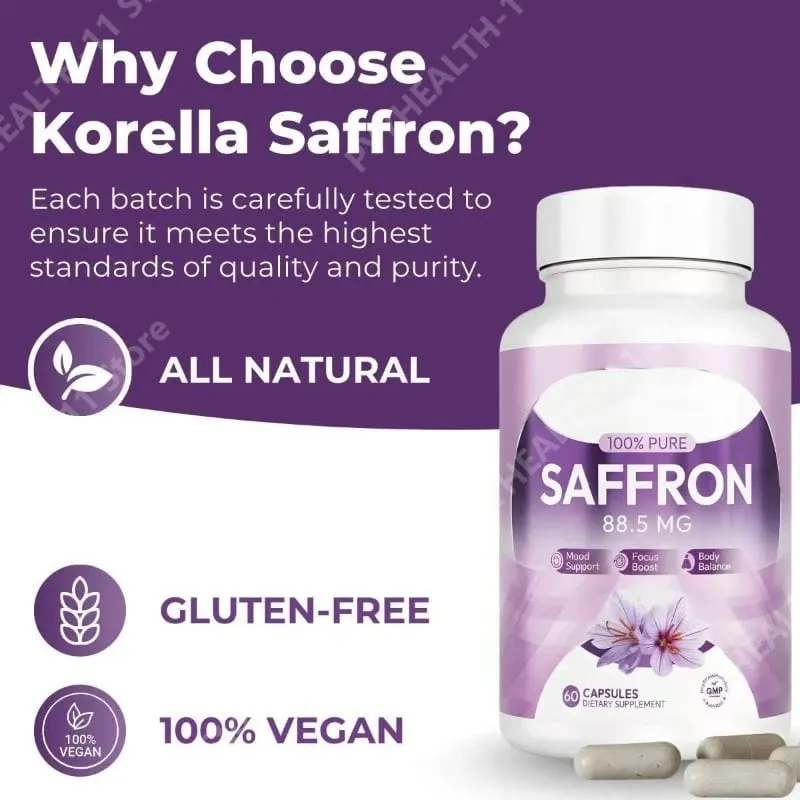 100% Saffron Capsules 88.5mg Crocus Sativus L Flower Extract with Crocin Safranal Natural Plant Extract Daily Health Supplement — image 3