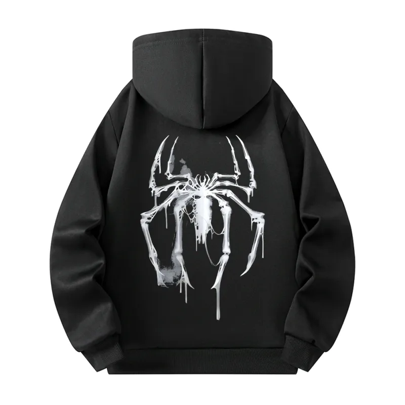 Men's Half Zip Hoodie With Personalized Spider Print Street Style Casual Sweatshirt Autumn And Winter Trendy Fitness Commute Top — image 14