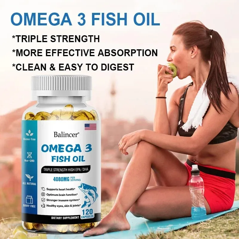 Balincer Wild Caught Omega 3 Fish Oil Softgels- Triple Strength High EPA 1200mg DHA 900mg Non-GMO Gluten Free Dietary Supplement — image 5