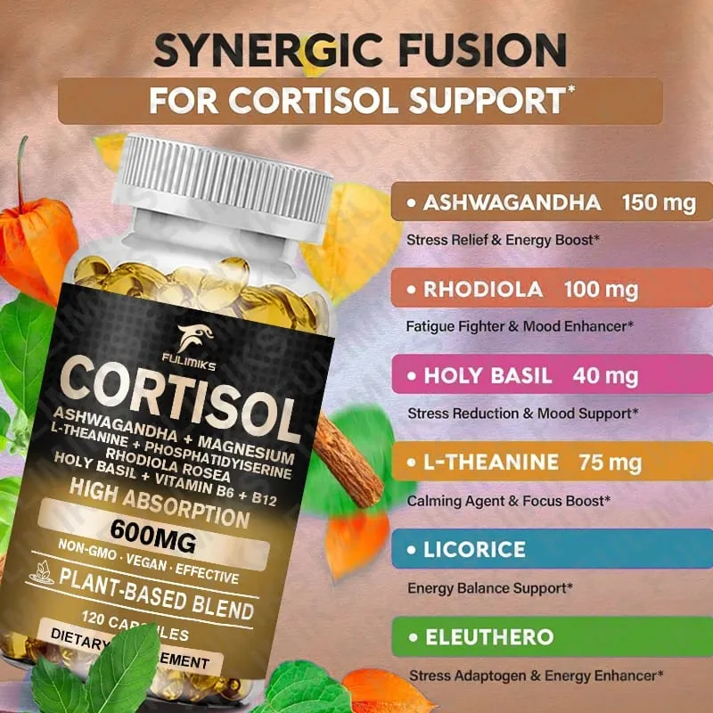 Cortisol Supplement Helig Basilika | Ashwagandha | Rhodiola | L-Theanine Växtbaserad hormonbalans - humörfokus & sömnstöd