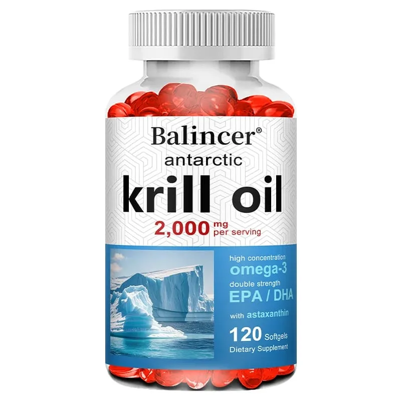 Antarctic Krill Oil 2000mg Supplement 3X Strength Natural Source of Omega-3s EPA 240mg + DHA 160mg + Astaxanthin 800mcg