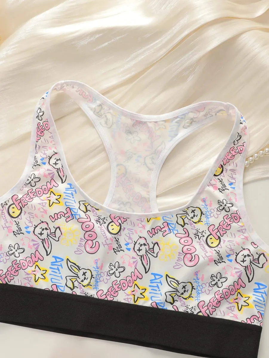Women's cartoon pattern underwear set with steel ring gathering push up work vest shock-absorbing sports bra set C2807 — image 3