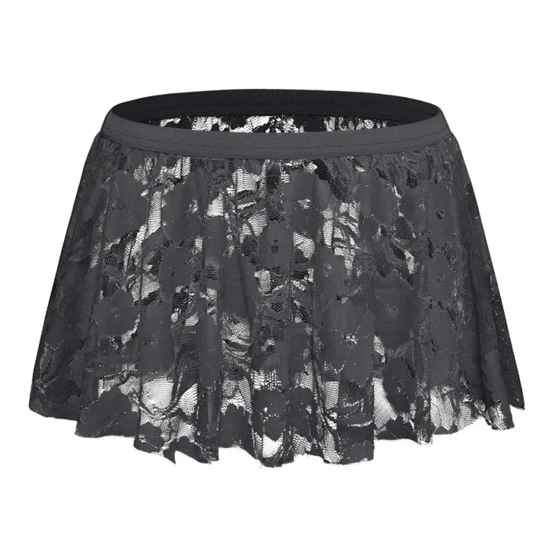 Men Solid Lace Skirt Mesh See Through For Lingerie Low For Rise Pleated Skirts Floral Pattern See‑through Male Daily Bottom — image 5