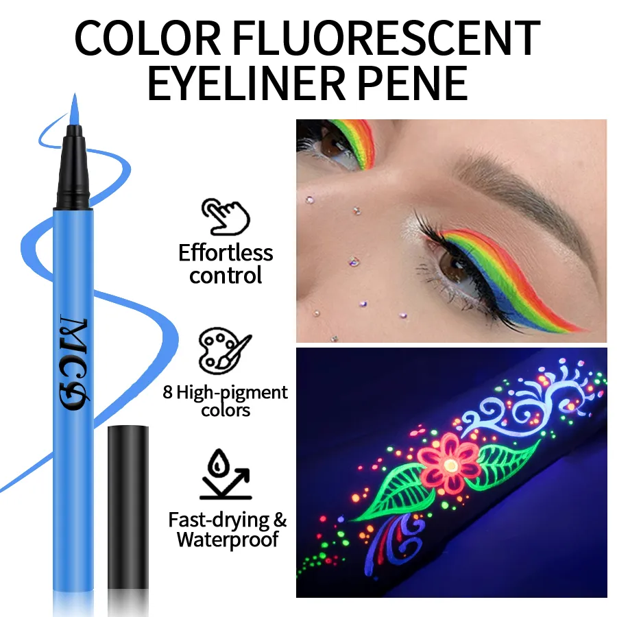 1PC UV Light Neon Eyeliner Pen Eyes Makeup Blue Green Waterproof Liquid Color Eye Liner Pencil Make Up Cosmetics Yellow Purple — image 6