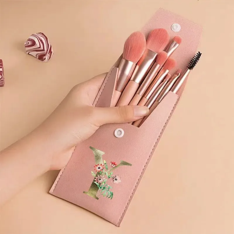 Beginners Makeup Brushes Set - Soft Fluffy Brushes For Face & Eye With PU Bag Ideal For Makeup Artists Golden Flower Pattern — image 23