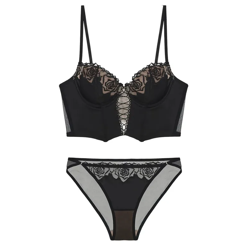 Women Sexy Lace Push Up Bra Set Flower Embroidery Lingerie Bra Snd Panty Set Elegant Ladies Padded Underwear