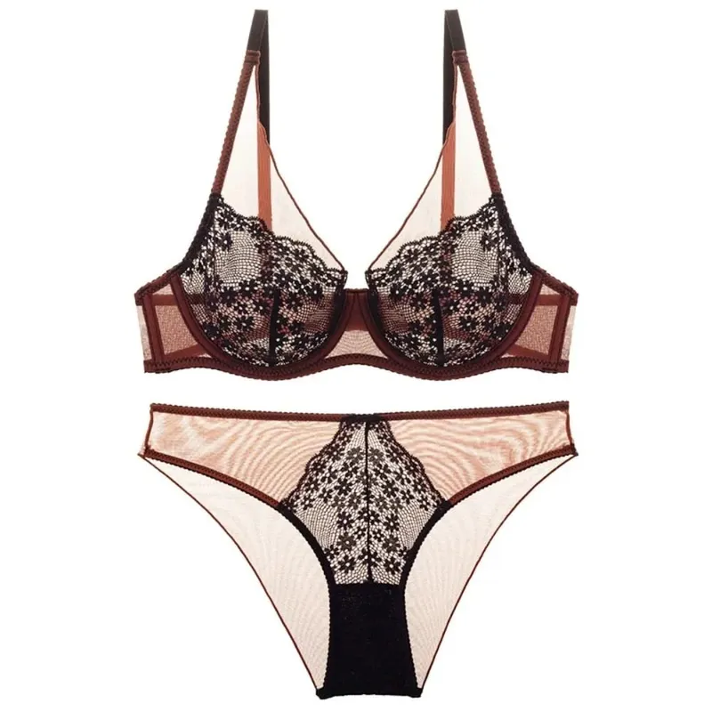 Sweet Mesh Lace Flower Bra Set Brassiere Underwear Mesh Bra Panties Kit Lingerie Thin Lace Floral Underpants Girl — image 10