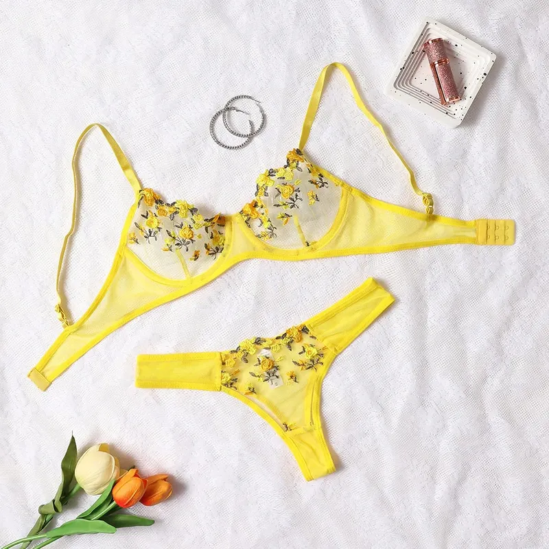 Sexy Lace Lingerie Bra And Panty Sets Women Underwear Flower Embroidery Bralette Set — image 8