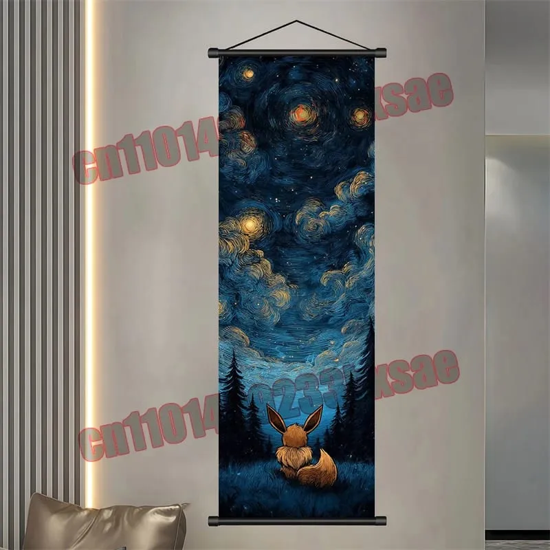 Printed Pokemon Poster Anime Wall Artwork Gengar Eevee Pikachu Images Scroll Paintings Retro Artist Home Living Room Decor