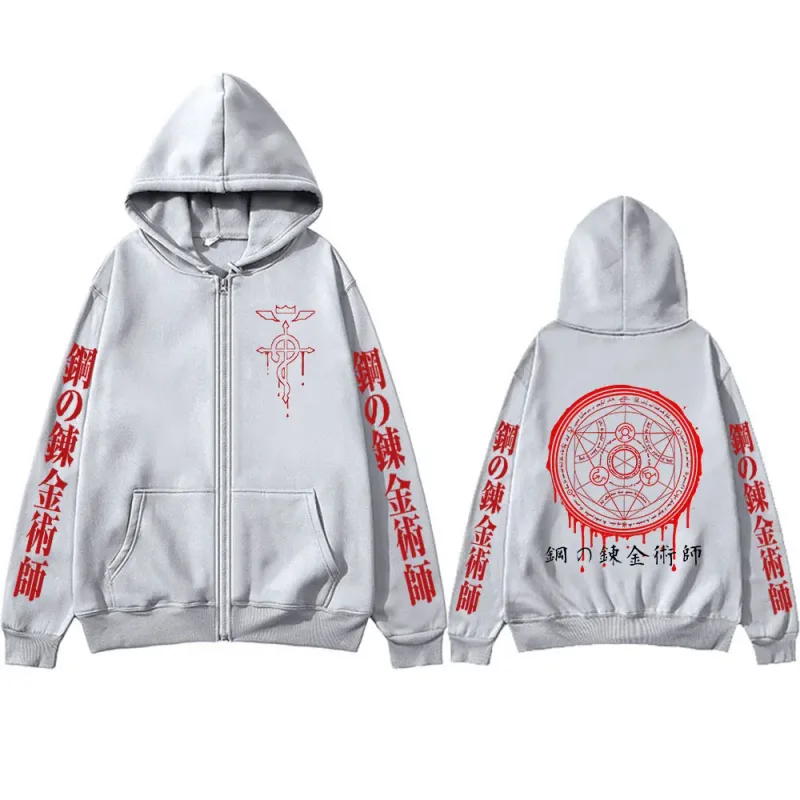 Anime Fullmetal Alchemist Logo Print Zipper Hoodies Men's Clothing Fleece Zip Up Hooded Sweatshirts Long Sleeves Pullovers Coat — image 6
