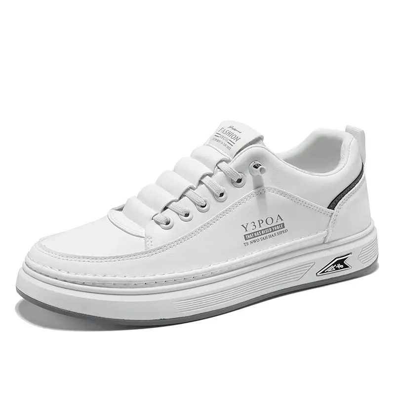 Men's White Platform Sneakers Leather Breathable Walking Slip on Casual Sneakers Shoes Male Flats Rubber Sole Zapatillas Hombre