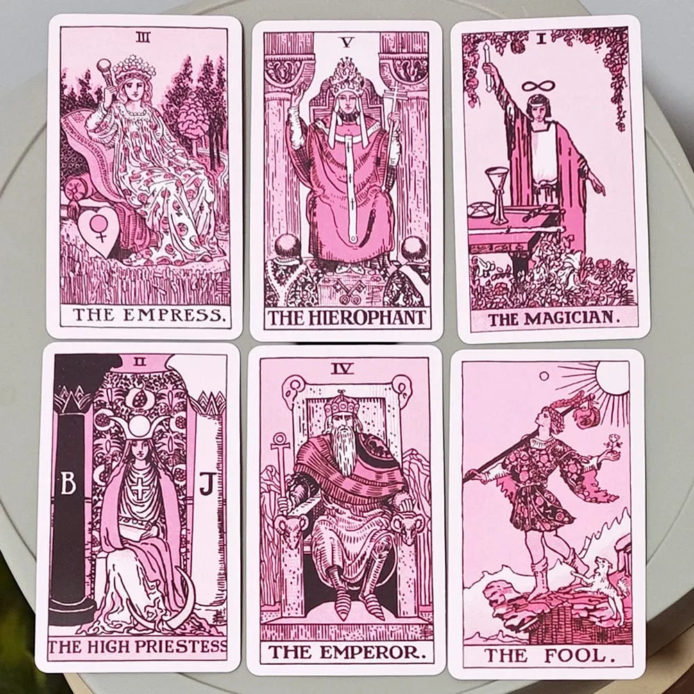 Rose Rider Tarot Deck in Tin Box - 11*6.2cm 78 Classic Vintage Pink Tarot Cards with Guidebook Aesthetic Rose Pink — image 6