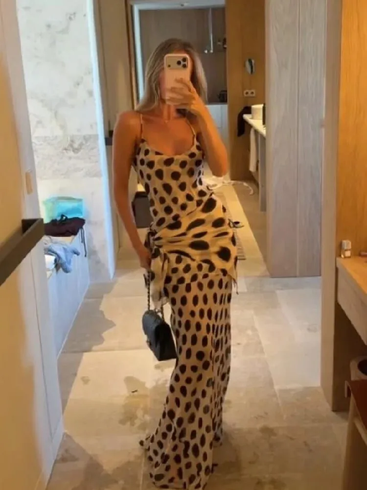 Retro Polka Dot Sling Maxi Dress Woman Sexy U-neck Sleeveless Waist-cinching Bodycon Dresses 2026 Summer Party Vacation Robes — image 2
