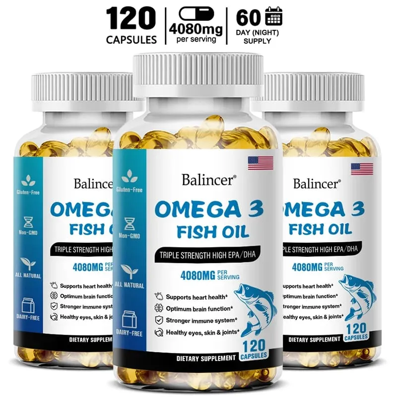 Balincer Wild Caught Omega 3 Fish Oil Softgels- Triple Strength High EPA 1200mg DHA 900mg Non-GMO Gluten Free Dietary Supplement