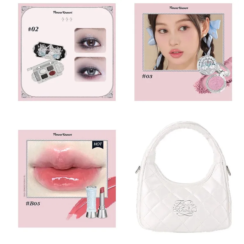 Flowerknows Makeup Set Gift Kit Shimmer Full Box Blush Long Lasting Velvet Lip Cream na may Bag Kit De Maquiagem — image 15
