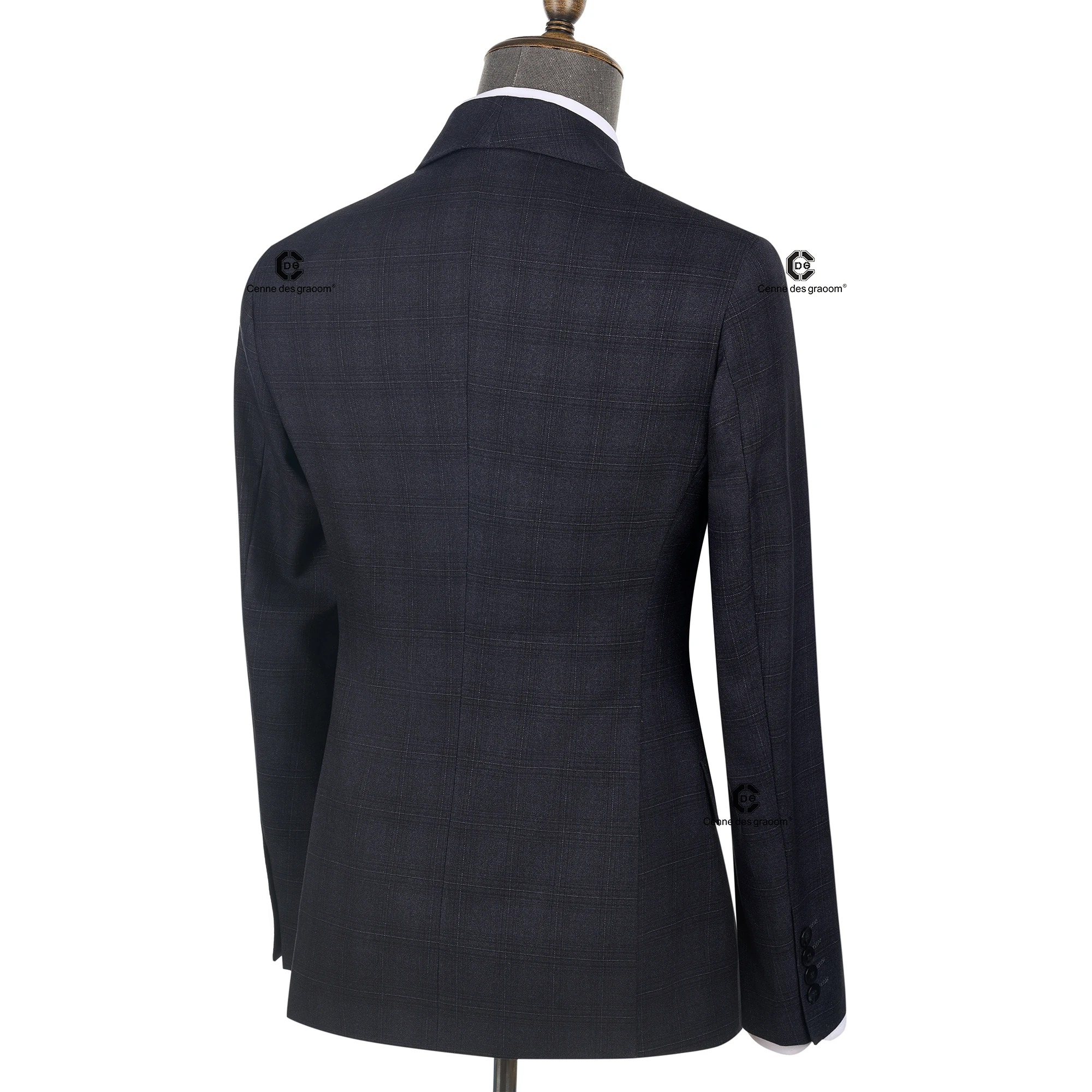 Cenne Des Graoom 2026 Dark Grey Plaid Double Breasted Men Suits With Shawl Collar Tailor-Made For Meeting Office Wear Wedding — image 6