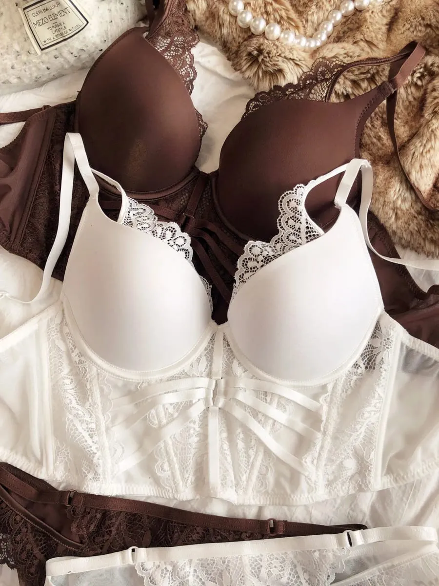 Sexy Lace Camisole with Extended Bra Set Fishbone-Supported Waist-Cinching Underwear Deep V Women Lingerie Panty — image 3