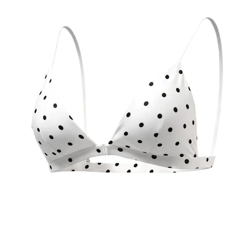 Women Wireless Bra Retro Polka Dot Triangle Cup Bralette Set Front Closure Bikini Style Comfort Push Up Elegant Underwear Set — image 1