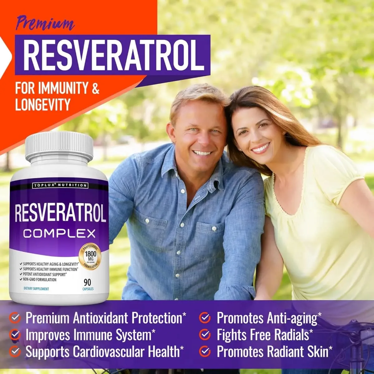 Resveratrol Complex - Trans Resveratrol Supplement with Grape Seed - Promote healthy aging immune system brain functio 90 pill — image 6