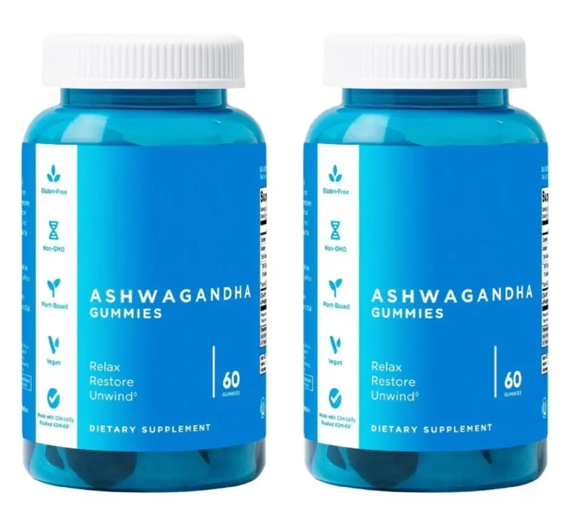 Conjunto de gomas de 3 pacotes: Ashwagandha para alívio do estresse, probióticos para a saúde intestinal + suplemento ACV Detox vegano sem glúten 60 ct cada