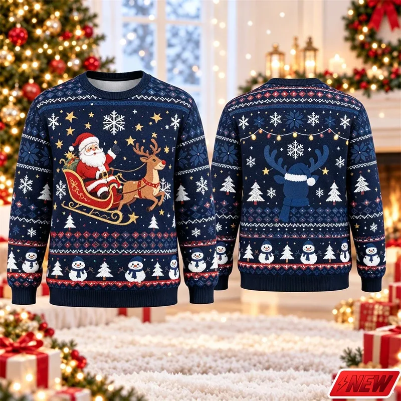 Cute Reindeer Graphic Ugly Christmas Sweater Men Women 3d Printed Christmas Tree Sweatshirt 2027 New Year Party Crew Neck Hoodie — image 1