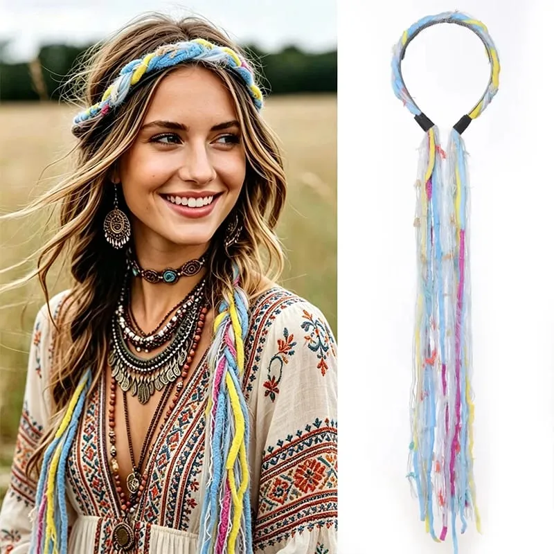 Plush Maillard Colored Long Tassel Headband Bohemian Hair Accessory Suitable for Women's Parties — image 14