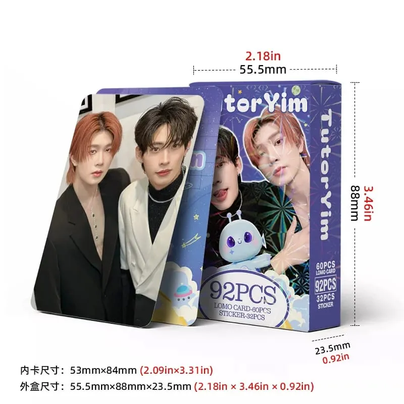 92Pcs TutorYim Thai BL Star Lomo Cards Set 60Pcs Photo Cards + 32P Decorative Stickers Idol Portrait Photocard For Drama Fans — image 3