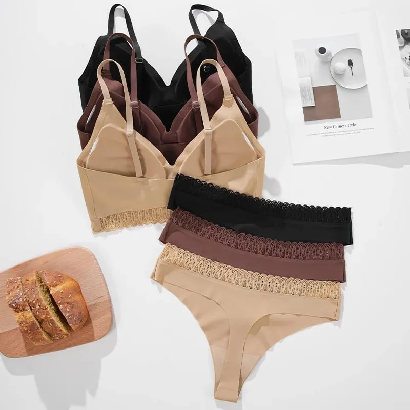 2026 Women Thongs And Bra Two Piece Seamless Panties Ladies Underwear Soft Elastic Wirefree Sport Bra Panty Set — image 6