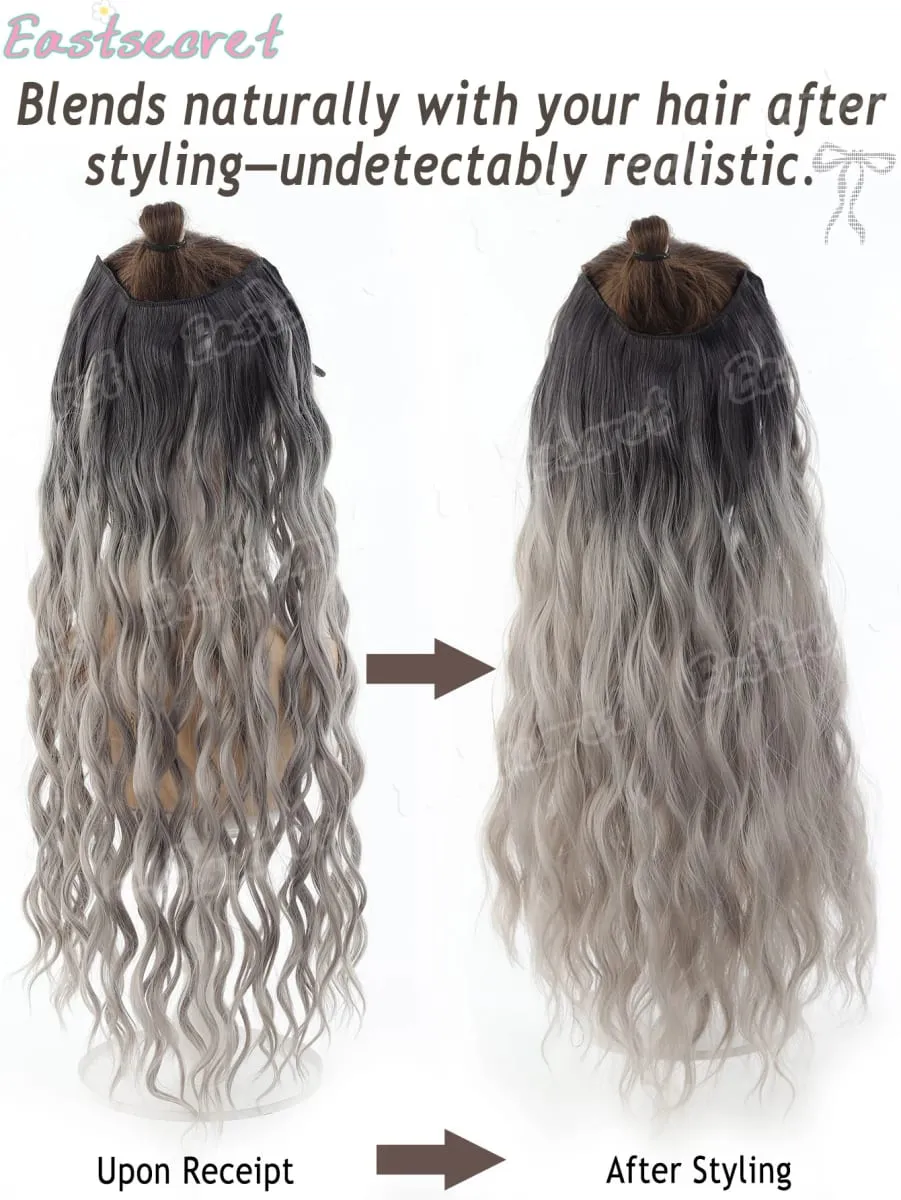 Synthetic Long Clip In One Piece Hair Extension 5 Clips V-Shaped Clip In Hair Extensions Heat Resistant Fake Hair — image 6