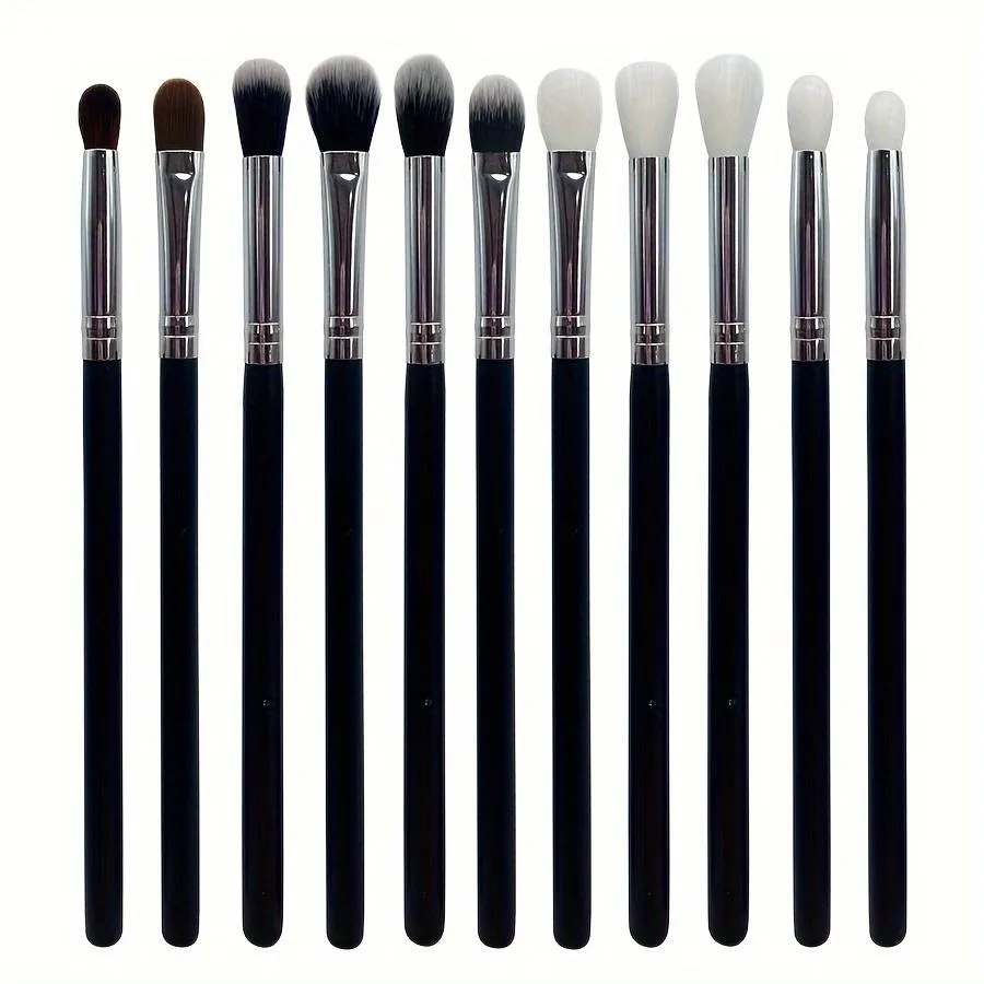 Versatile 11pcs Soft Synthetic Eyeshadow Brush Set with Nylon Bristles Wooden Handles Fragrance-Free for All Skin Types — image 1
