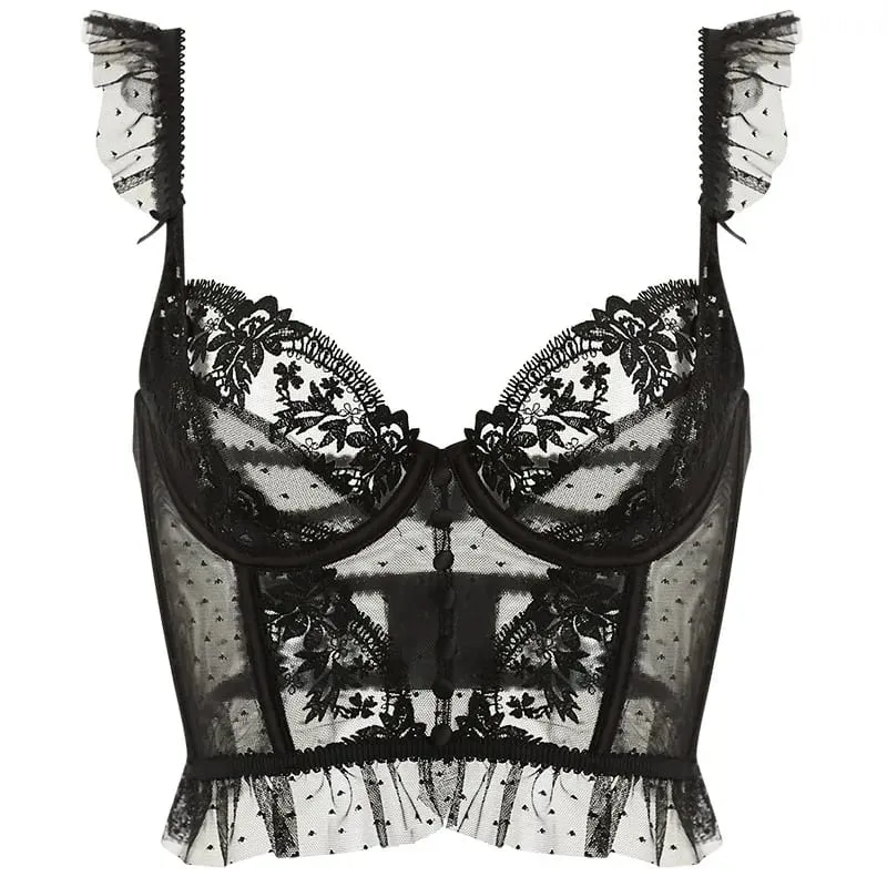  Dentelle Française Ultra Fine Soutien-Gorge Transparent Sans Armatures Guêpière Brodée String Effet Affinant Taille S-XL ABC