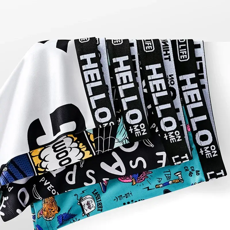 4-Piece Set! Men's Underwear! Breathable Male Trend Boxer Shorts Male Youth Print Trend Shorts