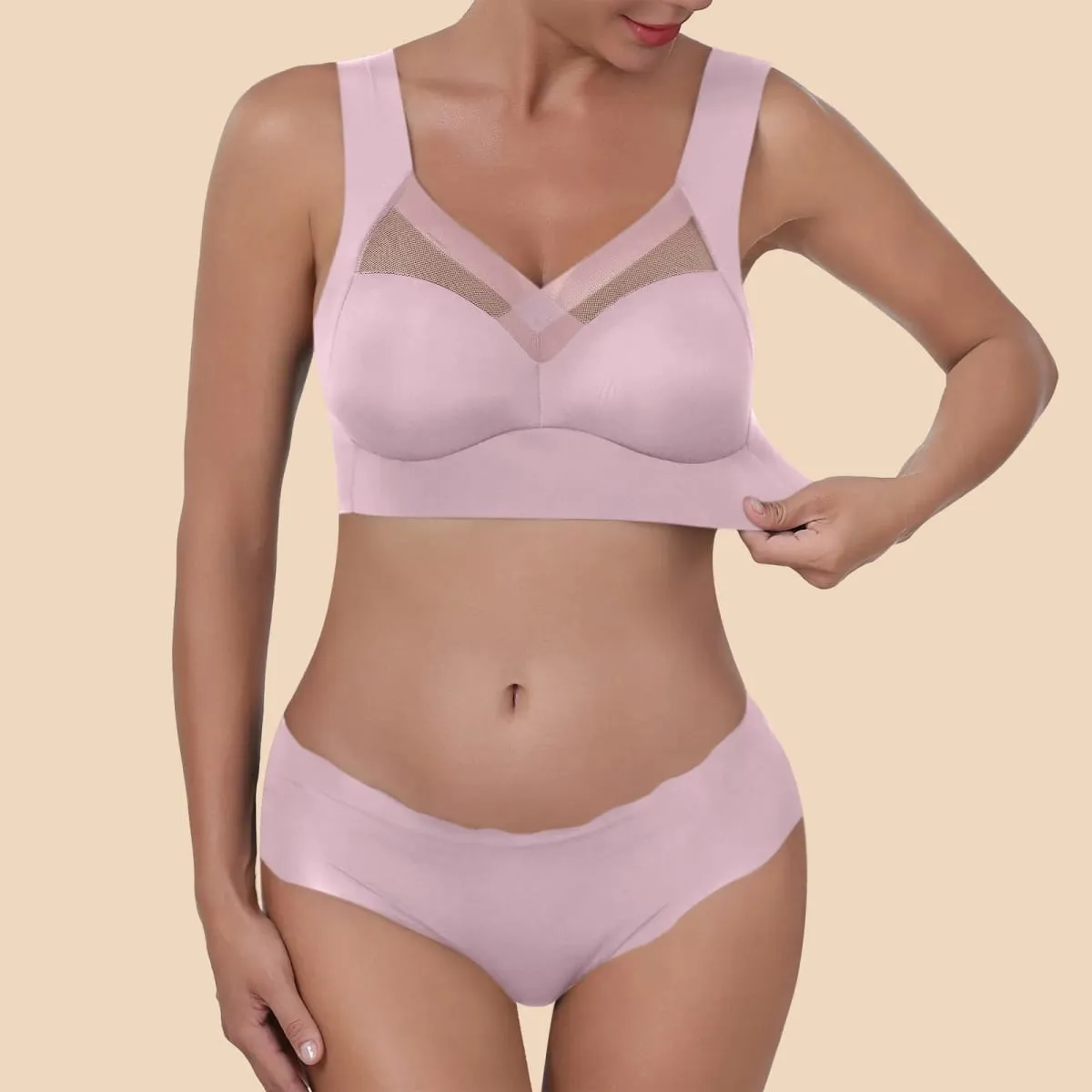 Women Seamless Underwear Set Wireless Ice Silk Thin Back Beauty T Shirt Bra And Smooth Panty Set Solid Color Lingerie Suits — image 6