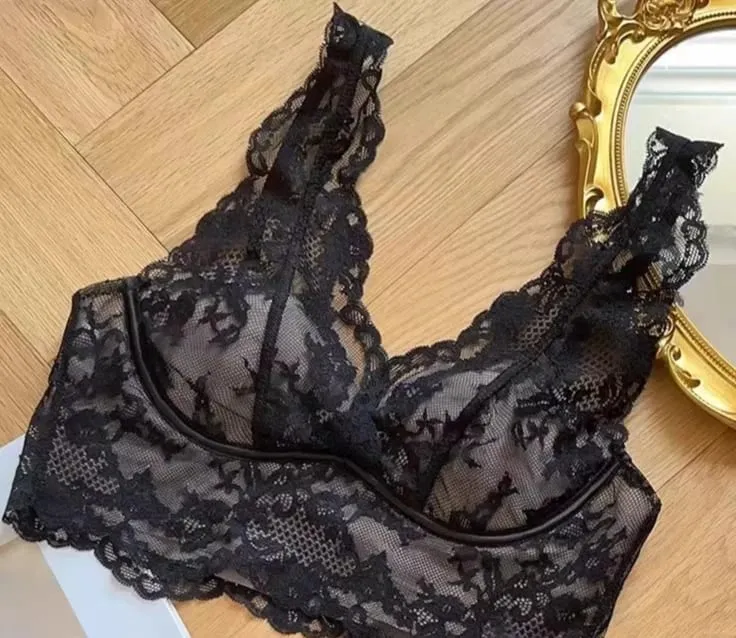 Women's French Lace Bralette Push Up Gathering No Underwire Backless Bra Sets Sheer Lingerie Outerwear Going Out Tops Size S- XL — image 8