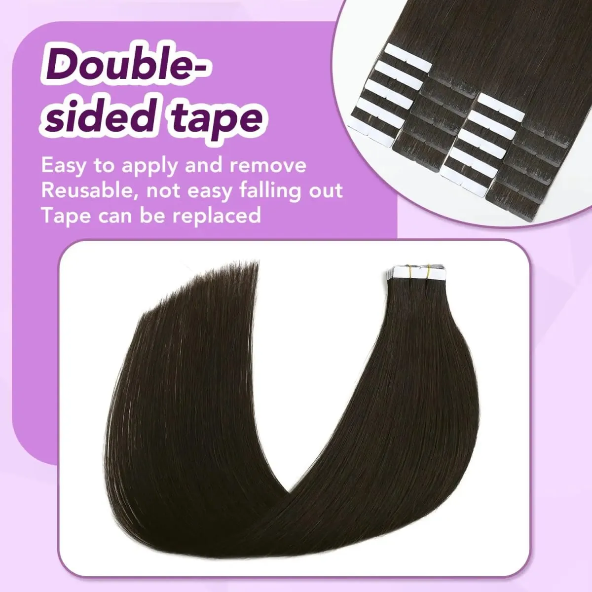 Dark Brown #2 Tape in Hair Extensions Human Hair 14-22inch Skin Weft Silky Straight