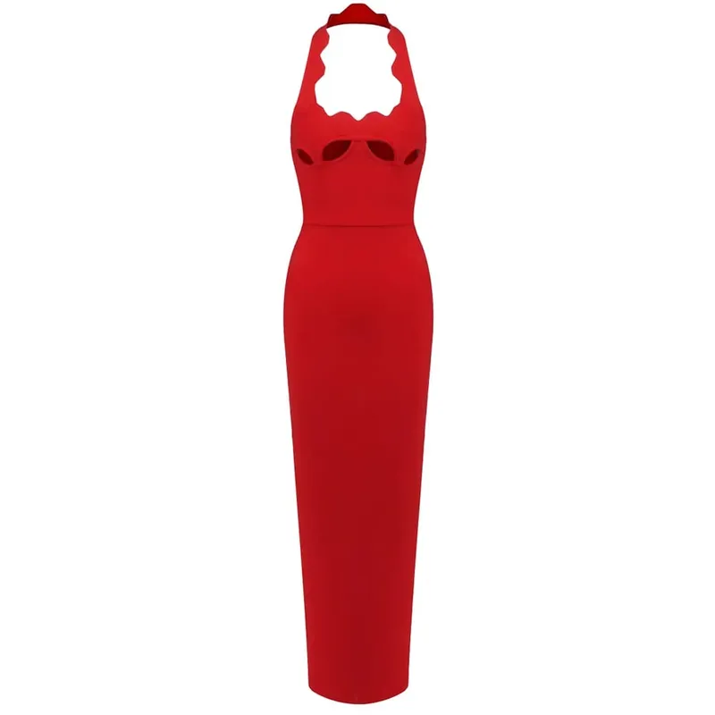 VC Elegant Red Cut-Out Halter Bodycon Christmas Dress for Women Sexy Backless Evening Dresses Sleeveless Slim Fit Party Dress — image 5
