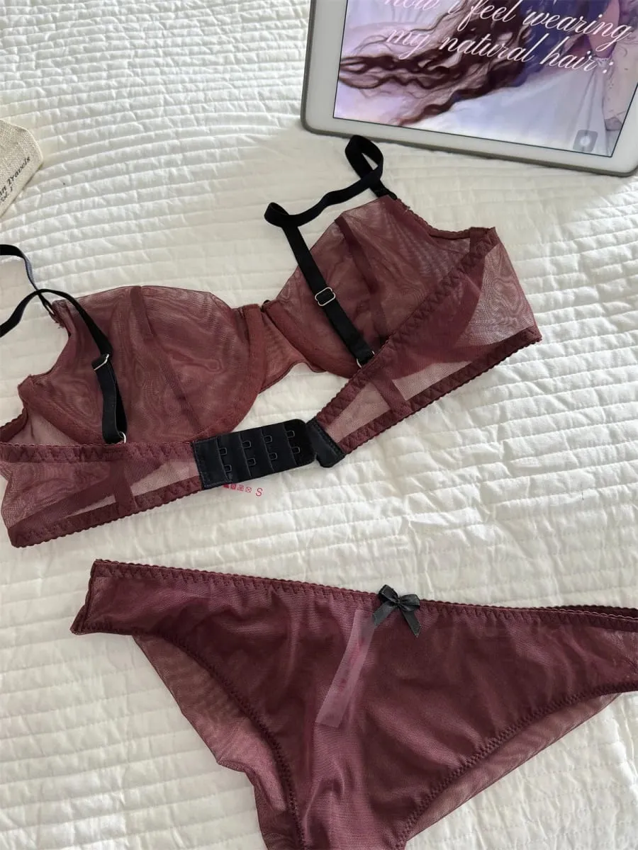 Lightweight breathable stretch tulle bra for women lingerie push up laides underwear larger busts bras with panty suit