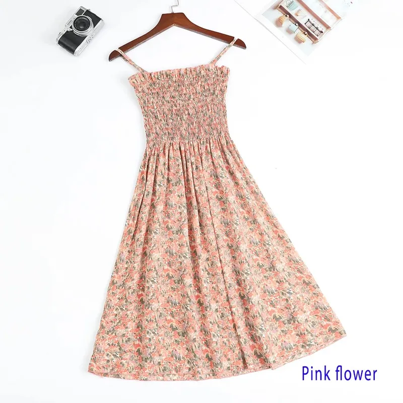 Mga Mini na Dress sa Tag-init Fashion Pambabae Elastic High Waist Casual Spaghetti Strap Sleeveless Dress Women Chiffon Dresses Vestidos — image 18