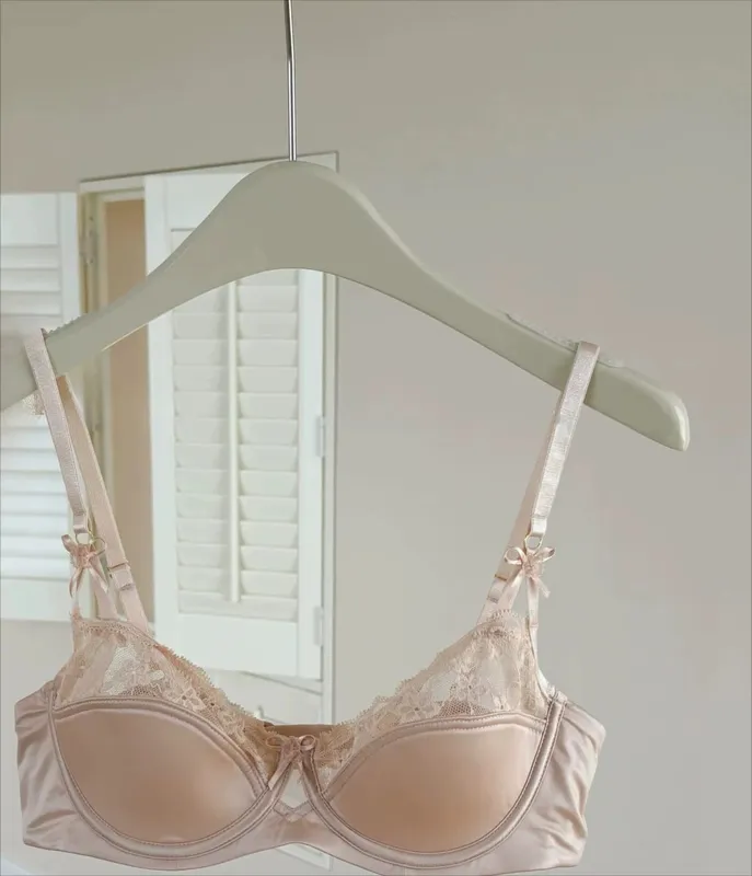 Red Lace Satin Bra Set Half Cup Thin Push‑Up Less Show Big Chest Sexy French Lingerie Women Underwear 32‑38 — image 10