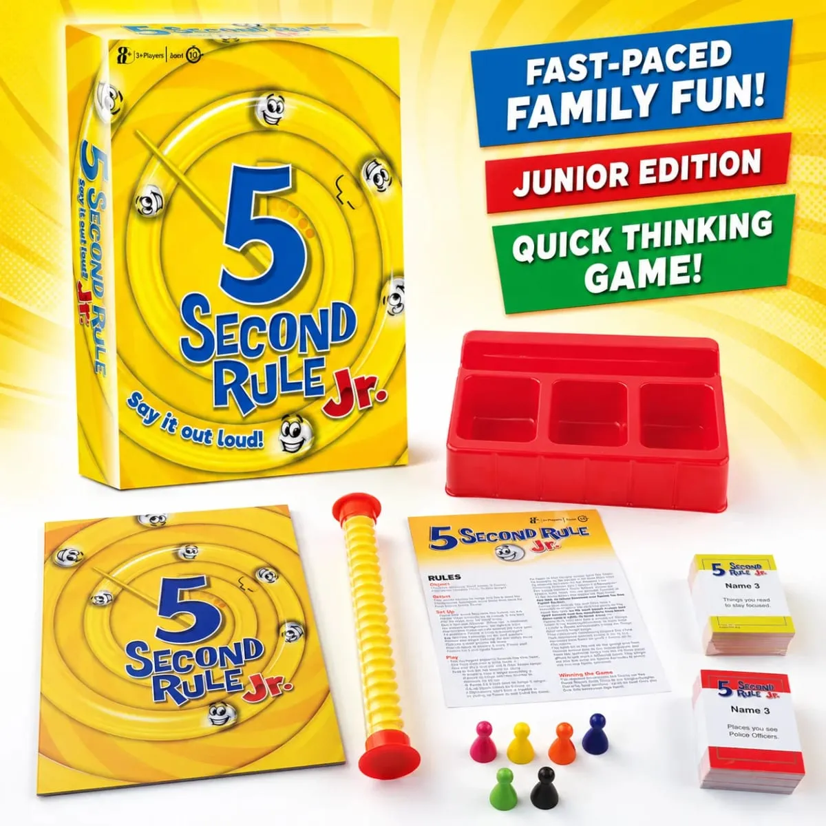 5 Second Rule Jr Kids Fast Thinking Trivia Card Board Game with Timer Family Party Educational Brain Teaser English Version — image 2