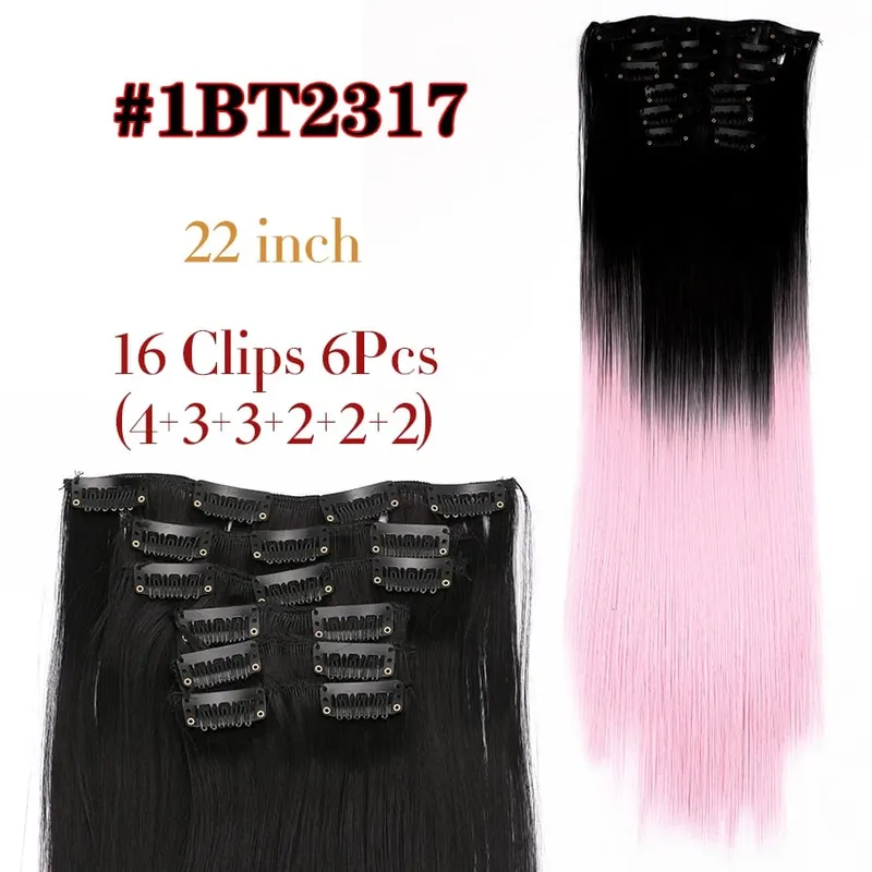 Black Clip In Extensions Straight 22" Long Synthetic Thick Clips On Hair Piece For Women 6Pcs/Set Curly Full Head Weddings Daily — image 26